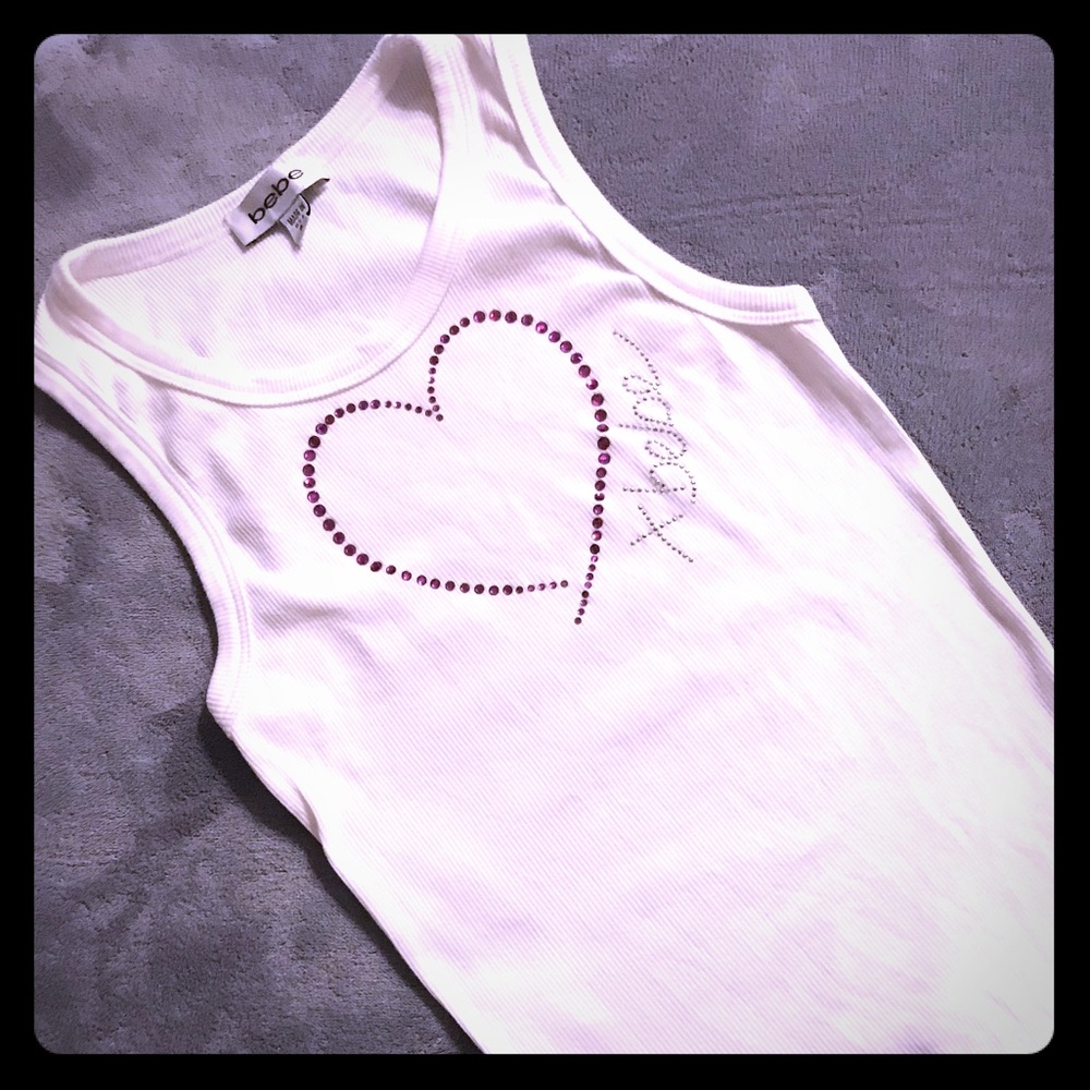 Ribbed white tank with rhinestone embellishments